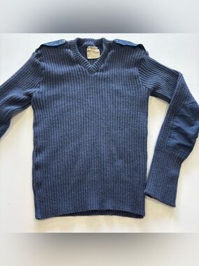 Brigade Quartermaster Woolly Pully Sweater 48 Navy 100% Wool Made England V Neck